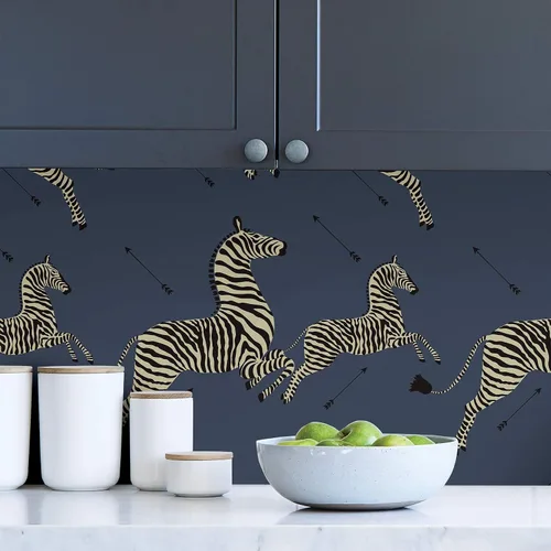 Vista 3 de Scalamandre SCS3870 Denim Zebra Safari - Papel tapiz autoadhesivo, color azul