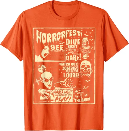 Vista 44 de Camiseta de terror vintage con póster de Halloween y película de terror Negro