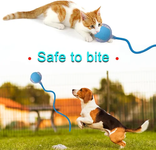 Vista 6 de Pelota interactiva de juguete para perros y gatos: pequeño juego para mascotas con luz LED y cola de cuerda para activar el movimiento, lindo regalo
