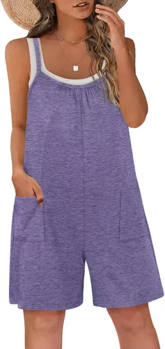 Vista 7 de Vigorics Enterizo casual para mujer, sin mangas, con tirantes ajustables, pantalones cortos, overoles elásticos con bolsillos Negro