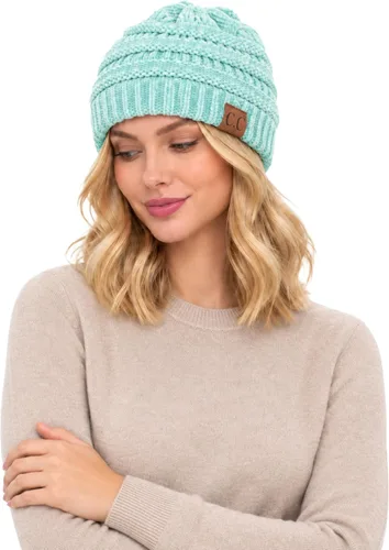 Vista 30 de C.C Exclusives Gorro de Punto de Cable - Gorros Gruesos, Suaves y Cálidos de Punto Grueso Chenille Teniente Mel Gris