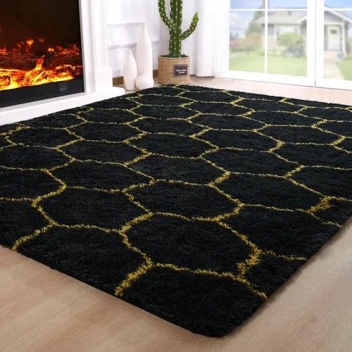 Vista 42 de Noahas Alfombras de Área Grandes y Esponjosas de 5x8 pies para Sala de Estar y Dormitorio, Alfombra Gruesa de Pelo Largo Beige y Blanca, Alfombra