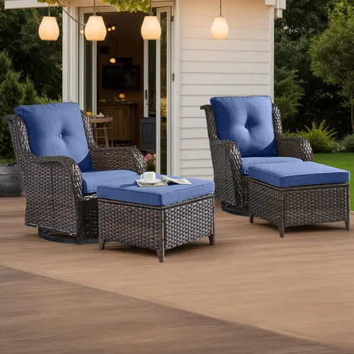Vista 91 de HUMMUH Juego de 2 Sillas Giratorias Mecedoras de Mimbre para Patio Exterior, Juego de Muebles de Sillas Mecedoras de Ratán (Marrón, Azul) 50,000