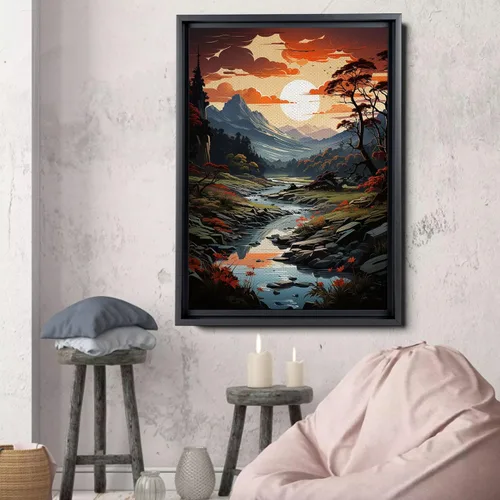 Vista 2 de Winding River Abstract Minimalist Printable Poster, print art print, Nature Wall prints, Vector Illustration, National Park Landscape