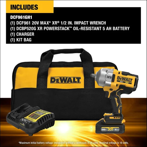 Vista 2 de DEWALT Kit de llave de impacto inalámbrica de 1/2 pulgada MAX XR de 20 V con yunque de anillo de retención rápida, batería y cargador incluidos