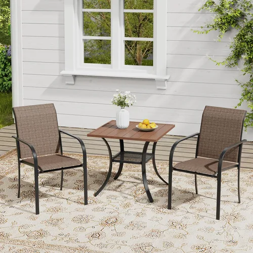 Vista 21 de VICLLAX Juego de 2 sillas de patio pequeñas para exteriores, juego de sillas apilables para patio y mesa de comedor cuadrada para porche delantero