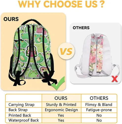 Vista 4 de CUNEXTTIME Mochila de rana para niñas y niños, bonita bolsa de libros de 16 pulgadas con gran capacidad, bolsas escolares de viaje duraderas, Rana