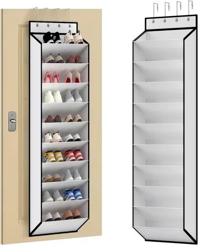 Vista 12 de KEEPJOY Organizador de zapatos sobre la puerta, organizador de zapatos colgante con 12 bolsillos de malla, organizador de zapatos para armario