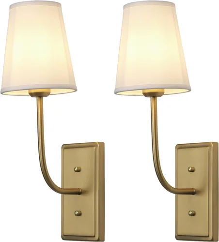 Vista 12 de Aplique de pared de latón de granja, 1 luz, pantalla de tela de lino, lámpara de pared interior con cable para dormitorio, sala de estar, tocador
