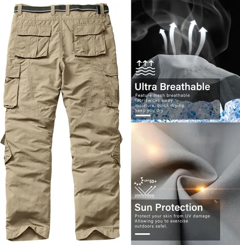Vista 5 de linlon Pantalones cargo de senderismo ligeros de secado rápido para hombre con 8 bolsillos
