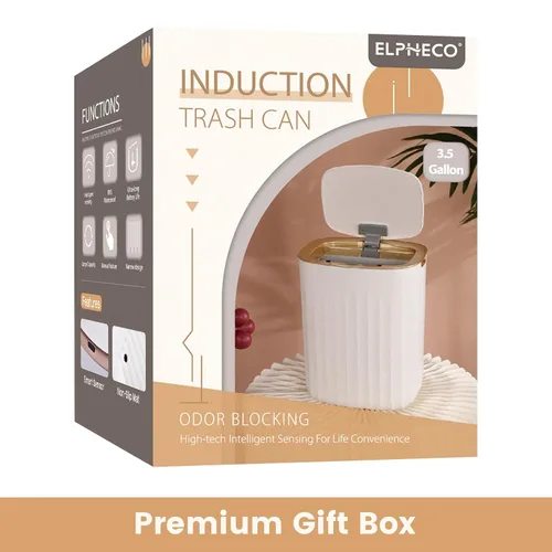 Vista 3 de ELPHECO Cubo de basura impermeable de 3.5 galones con sensor de movimiento para dormitorio con tapa, decoración de baño, accesorios de baño, cubo