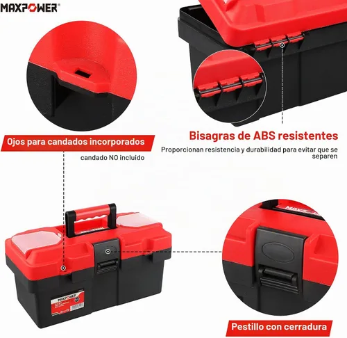 Vista 3 de MAXPOWER Caja de herramientas pequeña, cajas de herramientas de plástico de Rojo