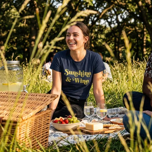 Vista 5 de Camiseta divertida con estampado de sol y vino para mujer