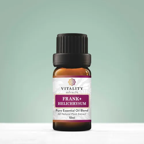 Vista 2 de Vitality Extracts Frank+ Mezcla de aceite esencial de helicriso - 10 ml, incienso Boswellia Serrata, aromaterapia, piel suave, alivio de los dolores