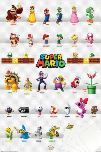 Vista 10 de Super Mario - Póster de videojuegos (Desfile de personajes - todos los personajes) (Tamaño: 24 x 36 pulgadas) (póster laminado)