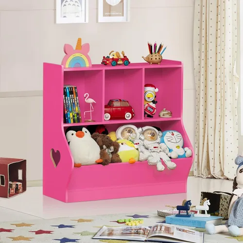 Vista 8 de Lerliuo Organizador de almacenamiento de juguetes para niños, estantería y estantería pequeña para niños, armario de almacenamiento de juguetes de 4