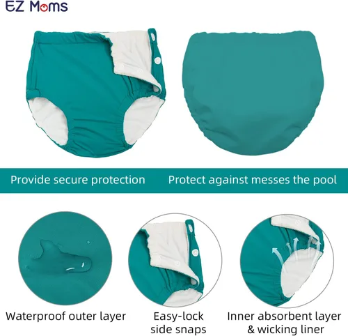 Vista 3 de EZ Moms Paquete de 2 pañales de natación reutilizables para bebés, pañales de natación suaves y sedosos, pañales de natación lavables para bebés