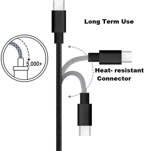 Vista 3 de RoFI Cable USB tipo C, [paquete de 2] cable USB C de nailon trenzado de carga rápida para Galaxy S10 S9 S8 Plus Note 9 8, Pixel, Moto Z, LG V30 V20