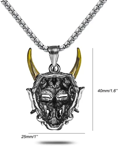 Vista 4 de THJEW Collar con colgante de calavera de cuerno para hombres y niños, de acero inoxidable, estilo retro, vintage, punk, motero, cóctel, fiesta