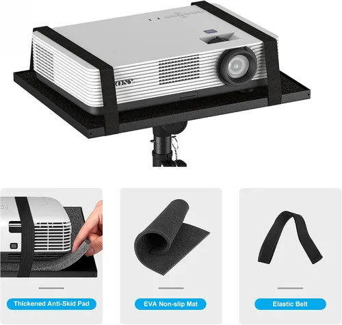 Vista 5 de Trípode ajustable para proyector, altura de laptop de 23.5 a 46.5 pulgadas con soporte para teléfono de cuello de cisne, piso para oficina, hogar
