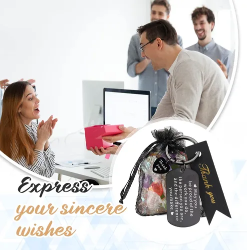 Vista 3 de Yinkin 72 piezas de regalo de agradecimiento a los empleados a granel para compañeros de trabajo, regalos de agradecimiento, llaveros con bolsas