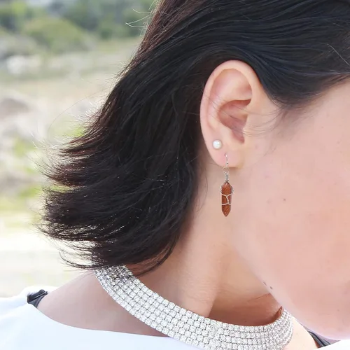 Vista 31 de Pendientes de cristal de punta envuelta en alambre de piedra pulida para mujer Reiki Energy Healing