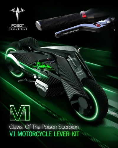 Vista 7 de POISON SCORPION Palancas de embrague de freno de motocicleta, rodillo negro de rueda corta ajustable izquierda derecha palanca compatible con ZX10R