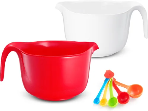 Vista 7 de 9 piezas tazones grandes para mezclar con asas, 3.6 qt - Tazones de plástico anidables para cocina, tazones ligeros para masa, fáciles de limpiar
