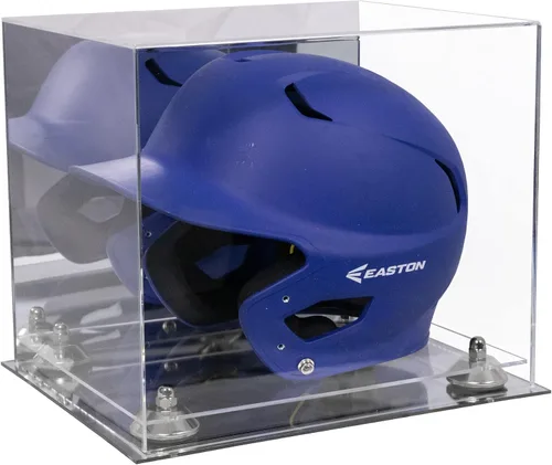 Vista 104 de Better Display Cases Vitrina acrílica para casco de bateo de béisbol con espejo, elevadores rosados, montaje en pared y base de espejo (V22/A012)