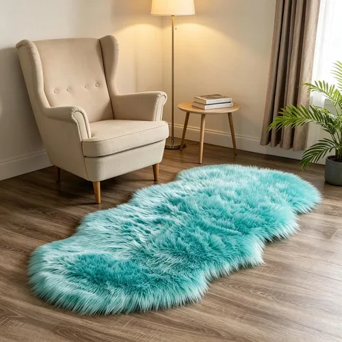 Vista 6 de Faux Fur Sheepskin Rug 2x6 ft, Fluffy Area Rug for Bedroom Living Room Aqua