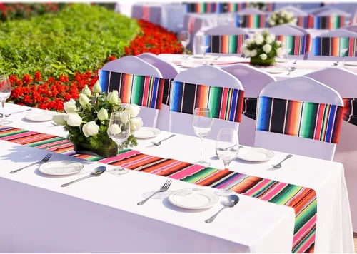Vista 5 de Newwiee 12 bandas elásticas para sillas de comedor con temática mexicana, bandas de elastano para decoración con hebilla para bodas, eventos