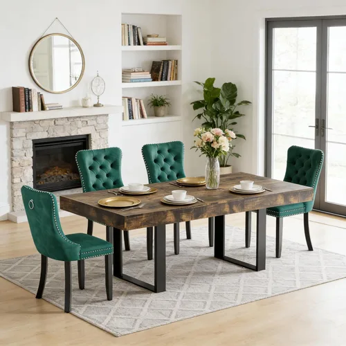 Vista 21 de Juego de mesa de comedor extensible de 5 piezas para 4, mesa de cocina de madera marrón de 63-78.7 pulgadas con 4 sillas acolchadas beige, juego