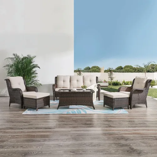 Vista 45 de HUMMUH Juego de 2 sillas de mimbre para patio, sillas de comedor de ratán de polietileno para exteriores, con cojines de asiento de 4 pulgadas