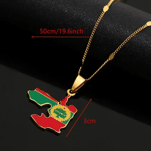 Vista 4 de Collar con colgante de mapa de Oromia de acero inoxidable