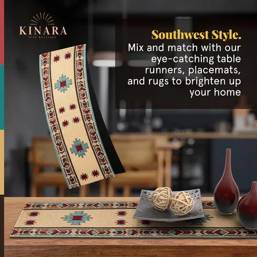 Vista 4 de Kinara Carrizo Camino de mesa – Diseño nativo americano del suroeste – Patrón hermoso y único – Tejido fino de 12.25 x 72 pulgadas.