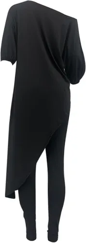 Vista 5 de Chatinction Conjunto casual de 2 piezas para mujer con hombros descubiertos dobladillo irregular conjunto de pantalones ajustados