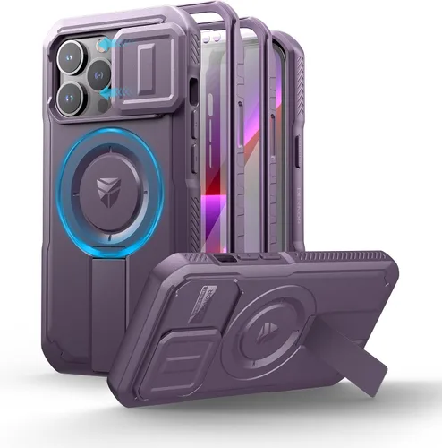 Vista 42 de Dexnor - Funda para iPhone 12 & iPhone 12 Pro con tapa deslizante para cámara, soporte ajustable y protector de pantalla integrado, carcasa
