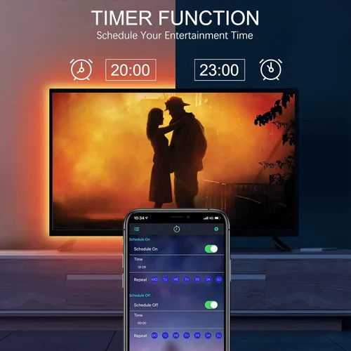 Vista 4 de Retroiluminación de TV, tira de luces LED RGB para computadora PC, 9.8 pies/9.8 ft detrás de TV, sincronización de música y función de temporizador