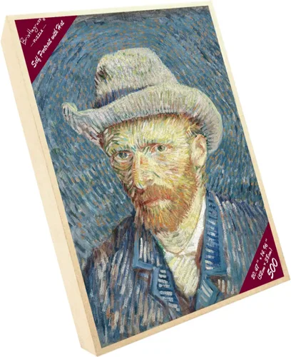 Vista 5 de Rompecabezas de madera de 500 piezas para adultos, pinturas famosas de Van Gogh, retrato con sombrero, retrato de Vincent Van Gogh en puntillismo