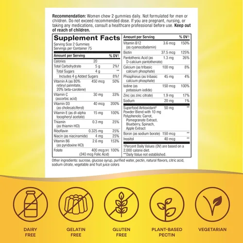 Vista 5 de Nature's Way Alive! Multivitaminas diarias de gomitas para mujer, 16 vitaminas y minerales, metabolismo energético*, piel y uñas, vegetariano, sabor