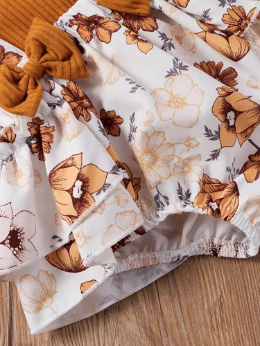 Vista 4 de Conjunto de ropa para bebé recién nacida, con volantes, manga corta, acanalada, para verano