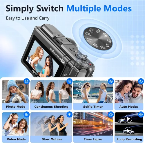Vista 7 de Cámara digital 8K para fotografía, cámara de vlogging WiFi HD de 88MP para Pavonado