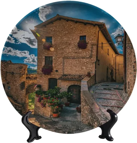 Vista 63 de Plato decorativo colgante de cerámica con temática de paisaje, plato decorativo redondo de plantas en maceta, con soporte decorativo, para sala