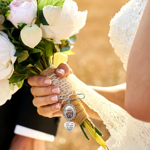 Vista 4 de Zysta Ramo de boda personalizado para fotos, recuerdo conmemorativo, broche, imagen, regalo de recuerdo personalizado para boda, madre de novia