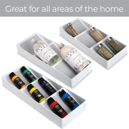 Vista 5 de Smart Design Cajón de plástico para especias de 3 secciones, forro y pies antideslizantes, sin BPA, tarros de condimentos, almacenamiento