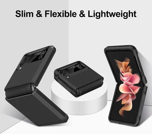 Vista 5 de Funda compatible con Samsung Galaxy Z Flip 3 con protección mejorada de bisagra de doble capa, policarbonato duro, TPU suave, cuerpo completo, a