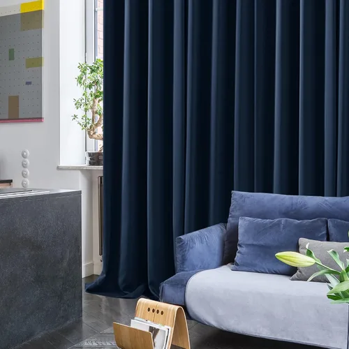Vista 7 de Deconovo 2 paneles de cortinas opacas de protección de privacidad color azul marino con bloqueo de ruido negro con aislamiento térmico