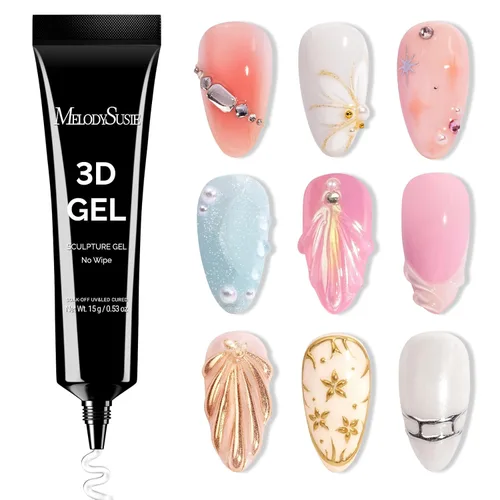 Vista 11 de MelodySusie Gel de Construcción Sólido para Uñas 3D 4 en 1 Antiadherente para Extensión UV para Uñas Acrílicas Transparente 60ML