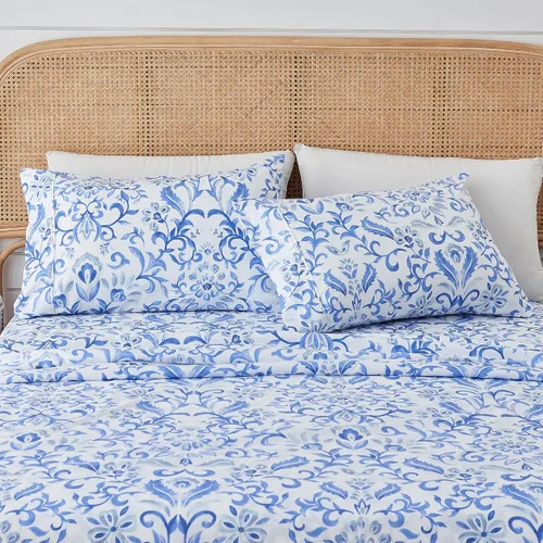 Vista 7 de Great Bay Home Juego de sábanas tamaño individual de microfibra - Sábanas de 3 piezas a rayas moradas - Ropa de cama de microfibra ultrasuave