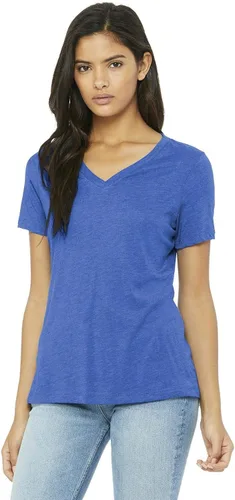 Vista 6 de Bella Canvas Camiseta relajada con cuello en V peinada para mujer, Mezcla triple, púrpura